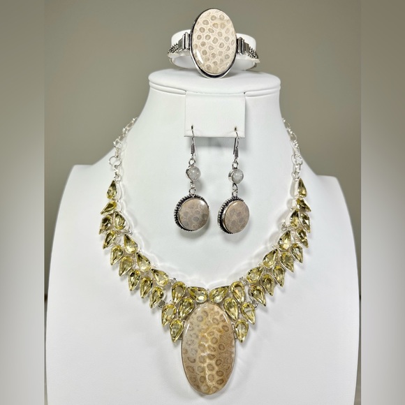 Jewelry - Fossil Coral 925 Large Gemstone Necklace Bracelet & Earrings